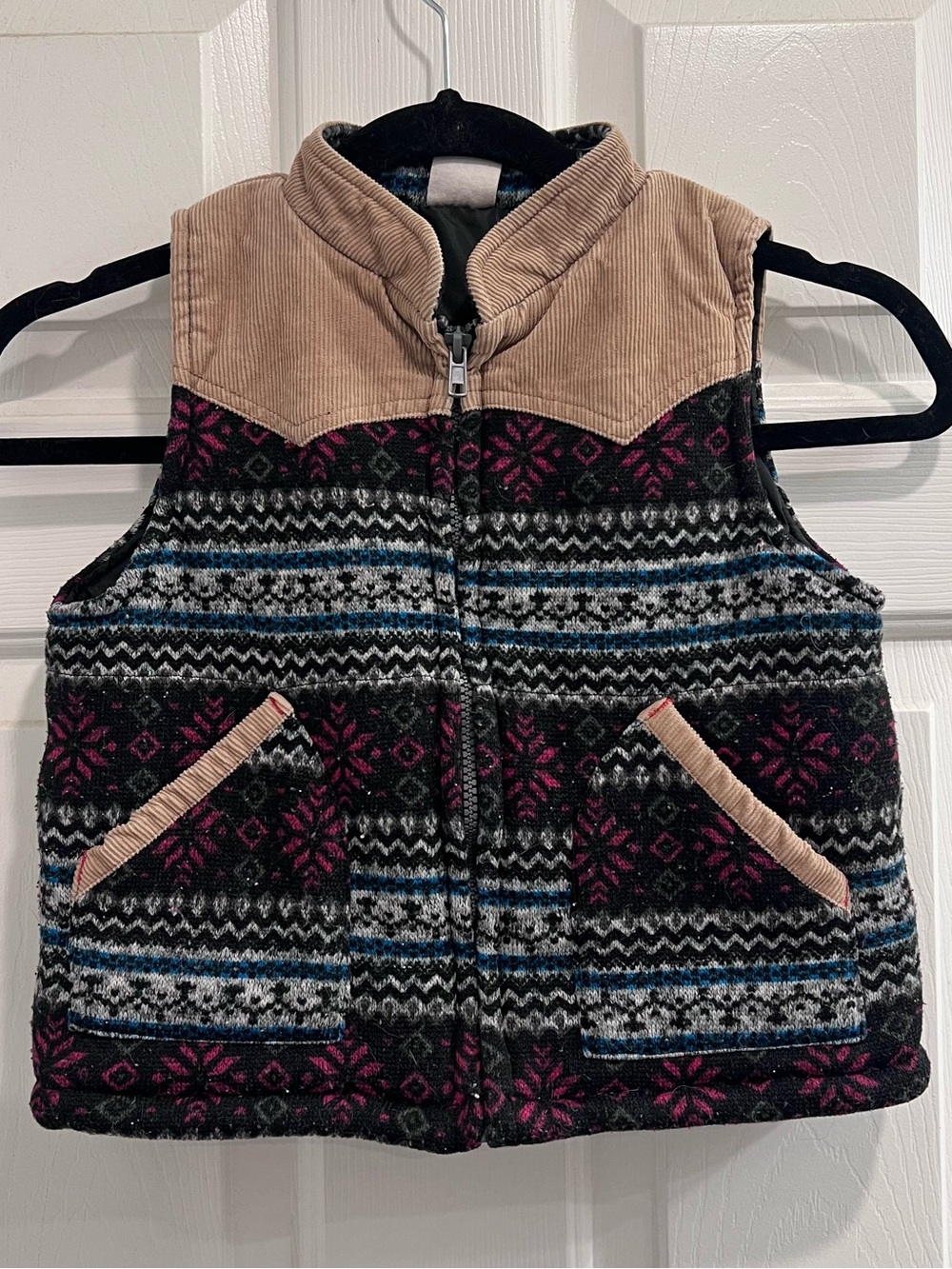 Kids Knit and Corduroy Vest Nordic Cottagecore Winterwear Whimsical Size 6/7